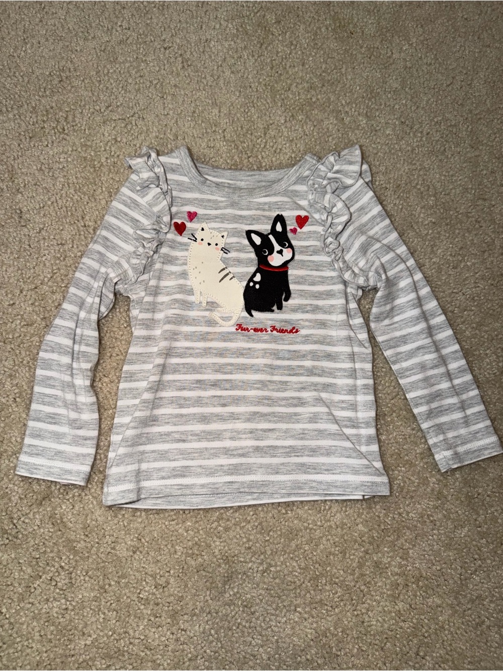 Little Sleepies Gray & White Striped Ruffle-Shoulder Top with Dog Print